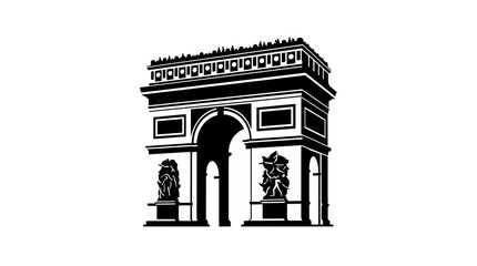 Fototapeta premium Black silhouette of the arc de triomphe on a white background