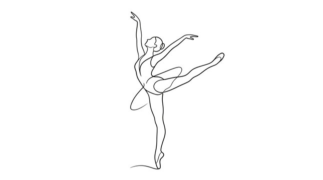 Elegant ballerina performing a graceful dance move in this minimalist black and white vector line illustration