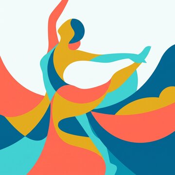 Abstract dancer performing with vibrant colorful forms  