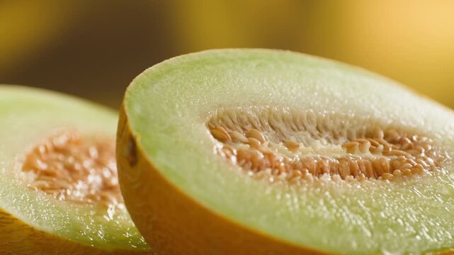 Melon close up, man cutting Watercolor of a whole melon and slice, summer juicy fruit