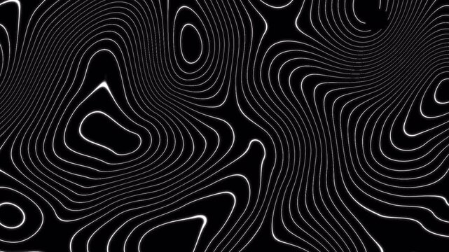 Abstract animated glowing contour lines forming fluid topographic patterns on transparent background with alpha channel, ideal for overlays and motion design