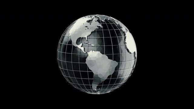 Planet Earth, rendered in low-poly style, rotates against a black background. Smooth, looping animation in 4K resolution.