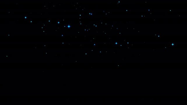 4K animation of blue glowing sparks and small light particles floating and twinkling on a black background