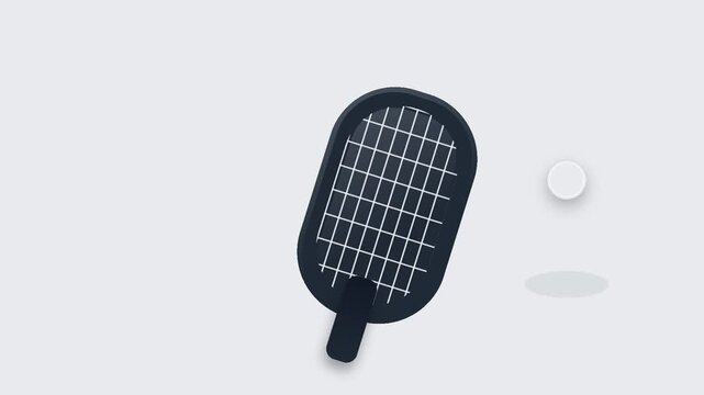 Minimalist animated rackets and balls pattern moving across light grey background for sports design themes with continuous horizontal animation background subtle graphical
