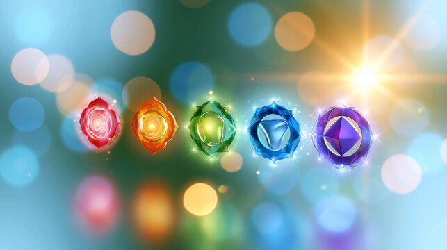 illustration of the seven chakras and their meanings displayed on a bright background, spiritual wellness concept, energy centers, educational, colorful, bright, with copy space