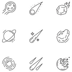 Hand drawn space and astronomy line icon set, meteor, asteroid, comet and planet doodle vectors © Myself