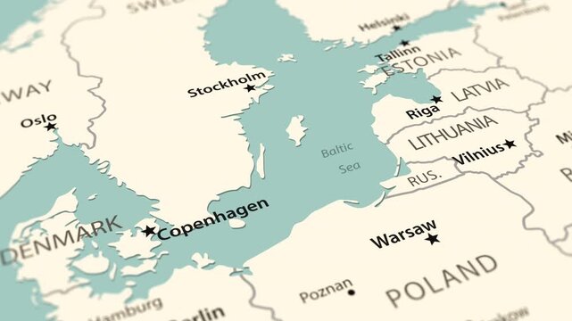 Baltic States. Political map of Northern Europe with a smooth zoom.