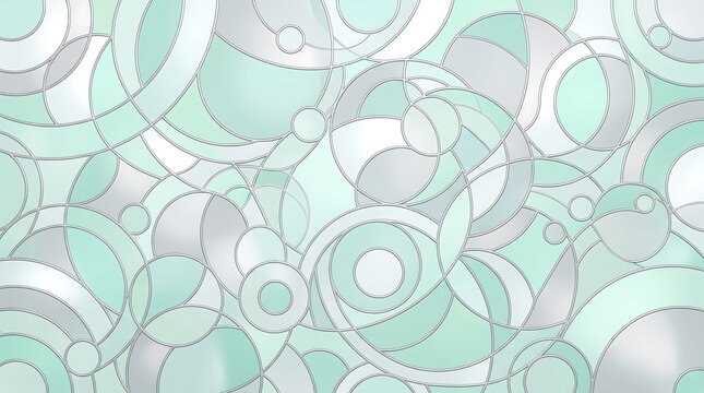 Minimalist Mint Green and Silver Circle Stained Glass Mosaic Pattern
