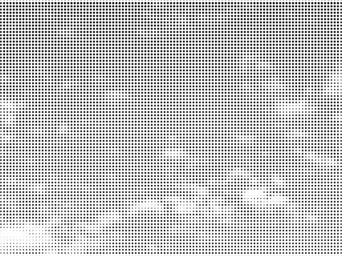 Vector grunge halftone sky with cloud shape and monochrome dotted texture. Retro sky atmospheric background with rough graphic effect and dramatic contrast.