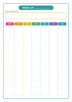 Pastel weekly planner template page with important events and goals sections - design for printable planners, office stationery, and digital study journals. Transparent PNG version.