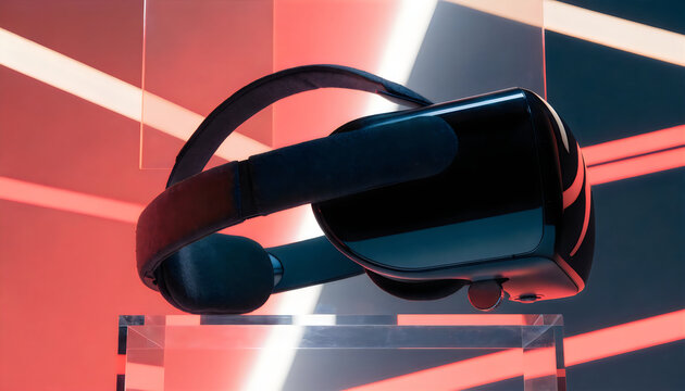 Black vr headset on a colorful background