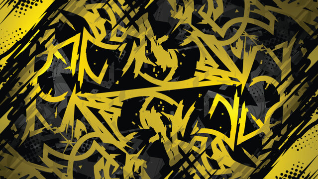 Abstract Yellow Graffiti Wildstyle Background Vector with Urban Racing Livery Pattern