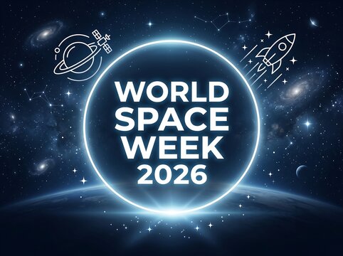 World space week 2026 promotional graphic with space exploration imagery
