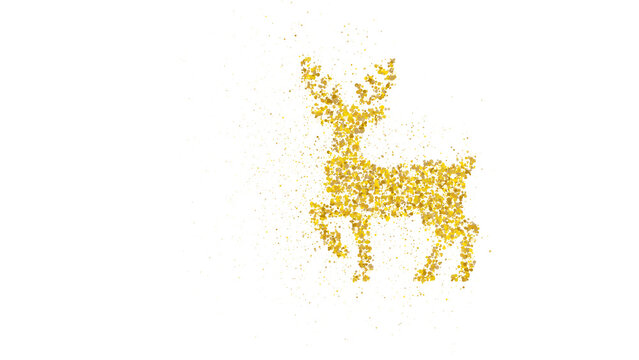 Golden glitter reindeer silhouette, shimmering Christmas deer with antlers sparkle vector Isolated on Transparent Background