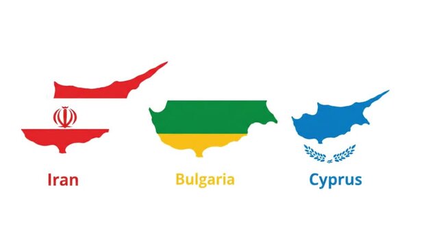 Minimalist graphic map animation of cyprus island in red yellow blue colors