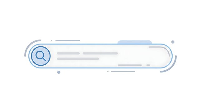 A stylized browser tab with a search bar icon and placeholder text for a futuristic web interface.