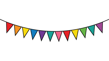 Fototapeta premium Colorful triangular pennant banner hangs against a white background