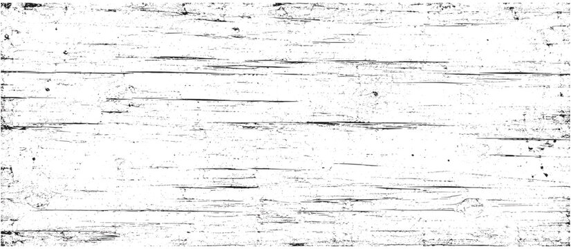 Distressed wood texture with black grain, dust, noise, scratches, speckles and rough weathered surface isolated on white background. Grunge overlay vector illustration