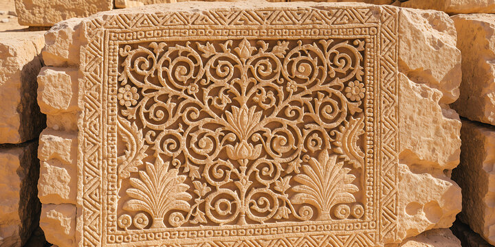 Sacred Sandstone Floral Carving