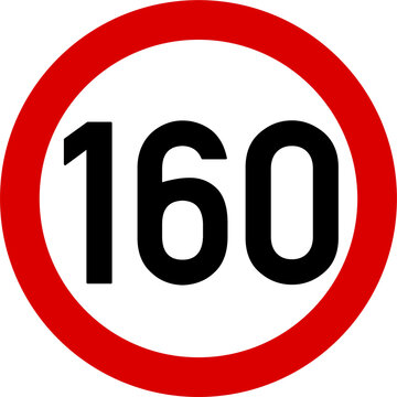 Speed Limit 160 Road Sign Isolated on Transparent Background