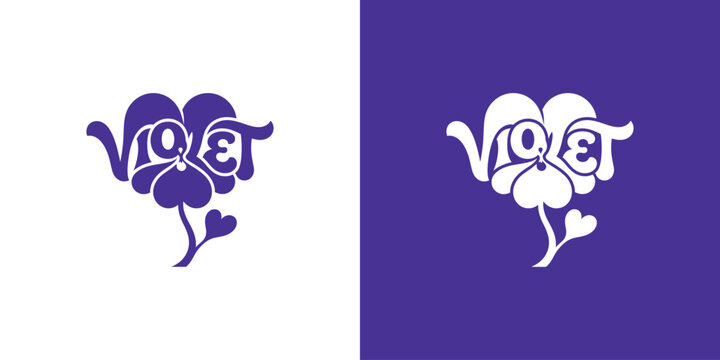 Violet flower blossom vector logo design with heart petals