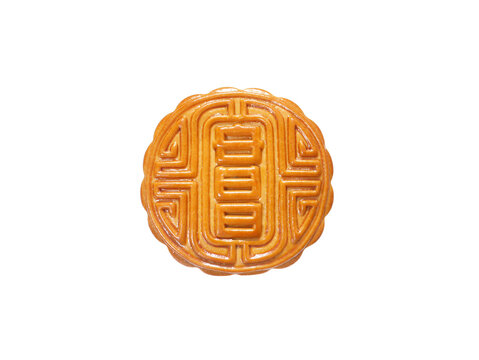 A mooncake isolated on a white background for the Mid-Autumn Festival