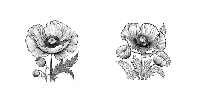 Tattoo-oder-Karten Vorlage Mohnblumen