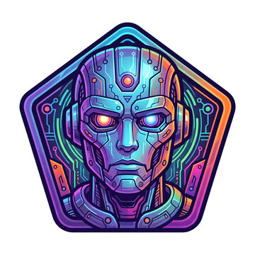Pentagon Shaped Futuristic Robot Head Vector Icon Illustration Isolated