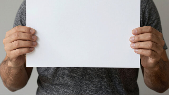 Prison inmate holding blank white identification placard with ample copy space front view