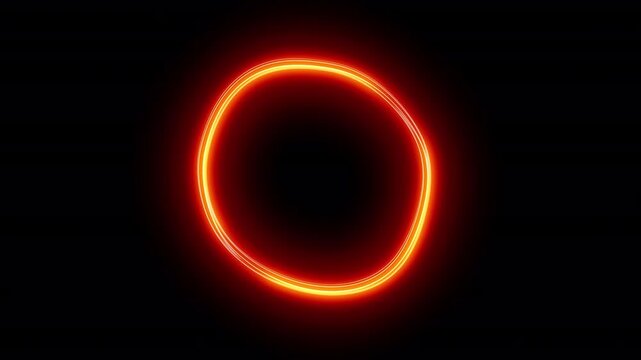 4K animation of a bright golden orange glowing ring smoothly deforming and pulsing on a black background