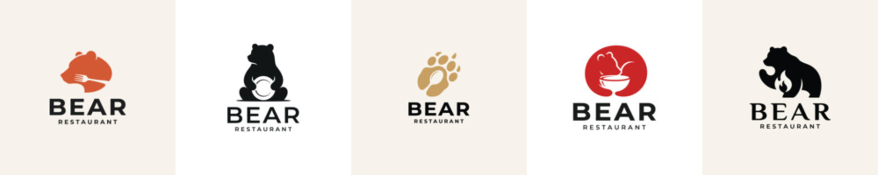 Bear Restaurant Brand Identity Collection Animal Logo Typography Logo Design Vector