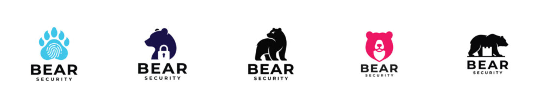 Bear Security Brand Identity Collection Animal Logo Typography Logo Design Vector