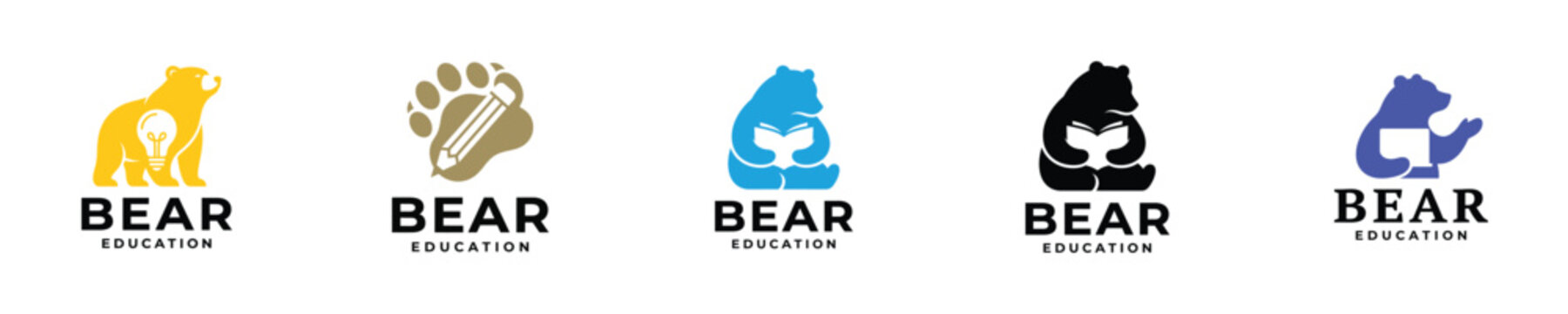 Bear Education Brand Identity Collection Animal Logo Typography Logo Design Vector