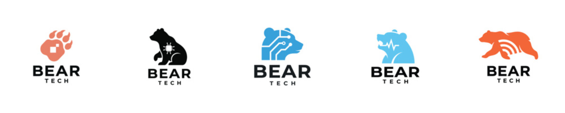 Bear technology Brand Identity Collection Animal Logo Typography Logo Design Vector