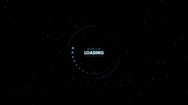 Futuristic digital loading circle hud interface with particle effects