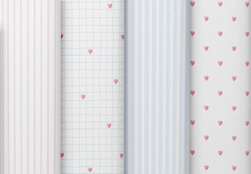 Watercolor Pattern Template with Seamless Repeat featuring Soft Pastel Stripes, Plaid Grids and Scattered Hearts