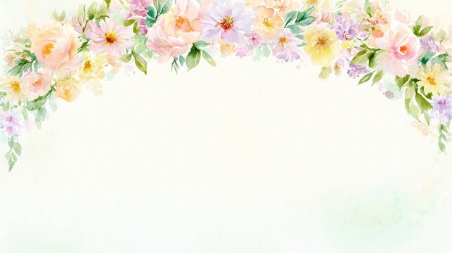 Pastel May flowers banner background with space for text