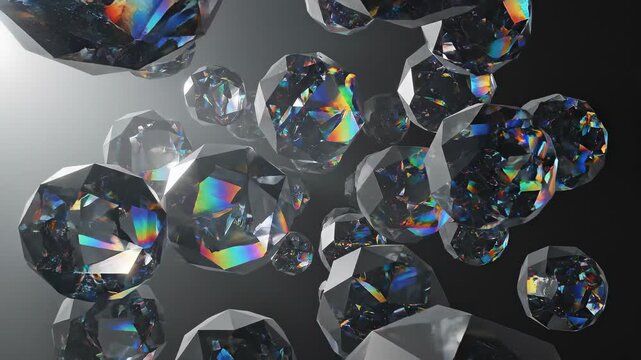Abstract 3D animation of sparkling diamonds floating in a gradient background