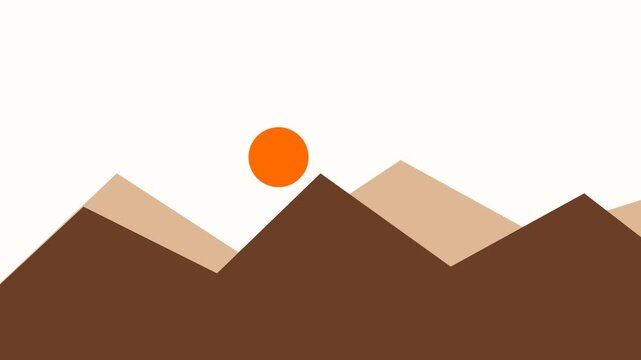 Minimalist geometric landscape with sun rising over mountains