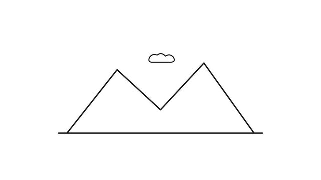 Minimalist line art illustration of two mountain peaks and a cloud