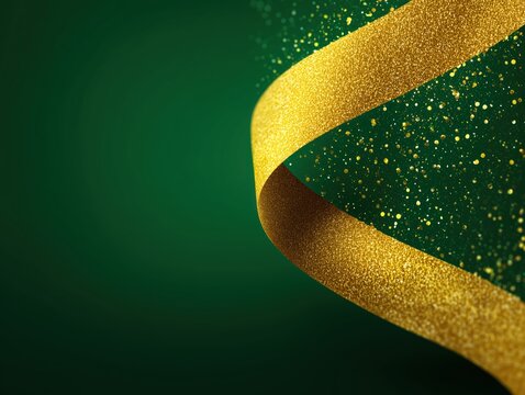 gold ribbon on green background