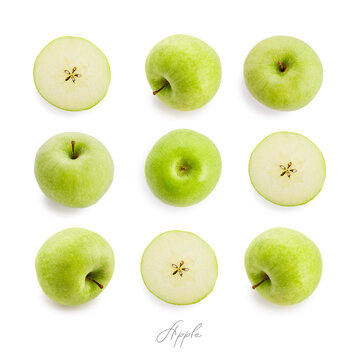 Green apples arranged in a geometric 3x3 pattern