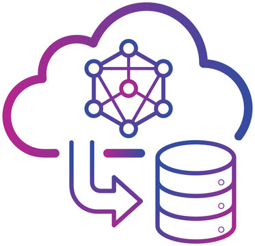 Neural network AI brain connected to cloud database for machine learning and data processing