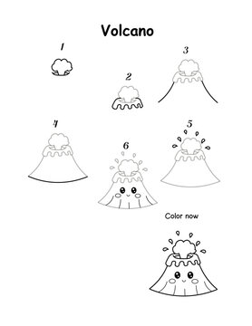 Volcano step by step drawing