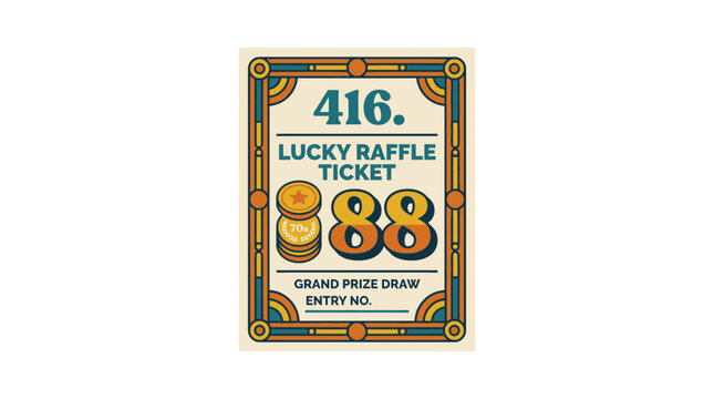 Lucky Raffle Ticket Number 416 with Coins and Grand Prize Draw