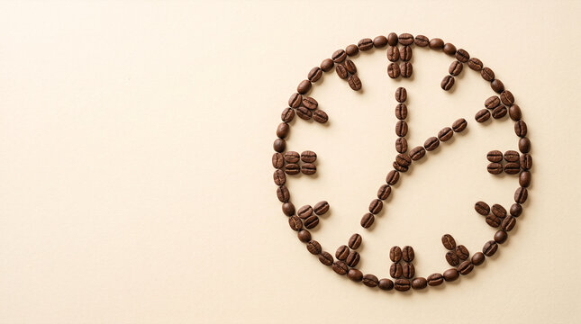 Coffee beans arranged in a clock face showing time for break