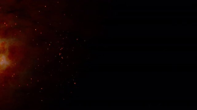 Red glowing particles, smoky light and floating sparks forming an atmospheric abstract effect with alpha channel, ideal for overlays, fire scenes and motion graphics