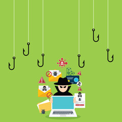 Fototapeta premium Cybercrime and Internet Security Concept with Criminal Hacker Targeting Computer