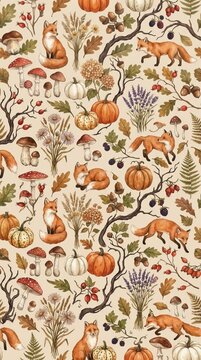 Cozy Woodland Autumn Animals Seamless Pattern