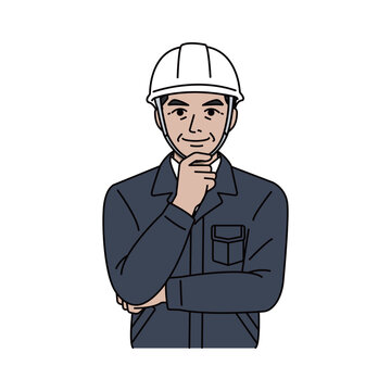 Male supervisor with safety helmet in navy uniform nodding with understanding